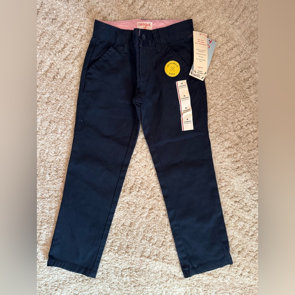 Cat & Jack Girls Adjustable Waist Straight Leg Navy Uniform Pants Size 4 - Nwt